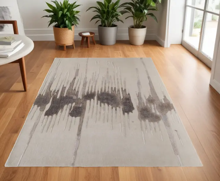 4' X 6' Ivory Taupe and Brown Abstract Hand Tufted Area Rug