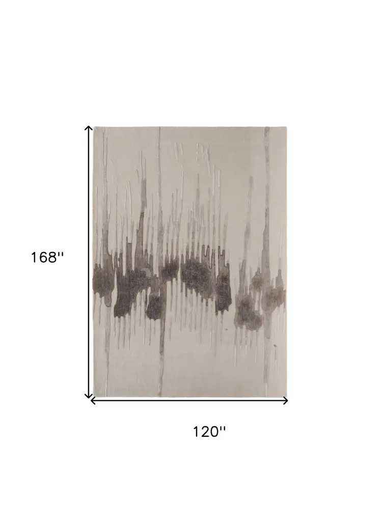 10' X 14' Ivory Taupe and Brown Abstract Hand Tufted Area Rug