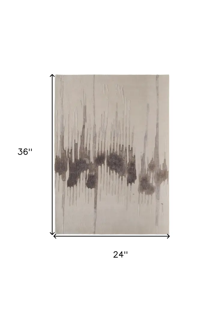 2' X 3' Ivory Taupe and Brown Abstract Hand Tufted Area Rug