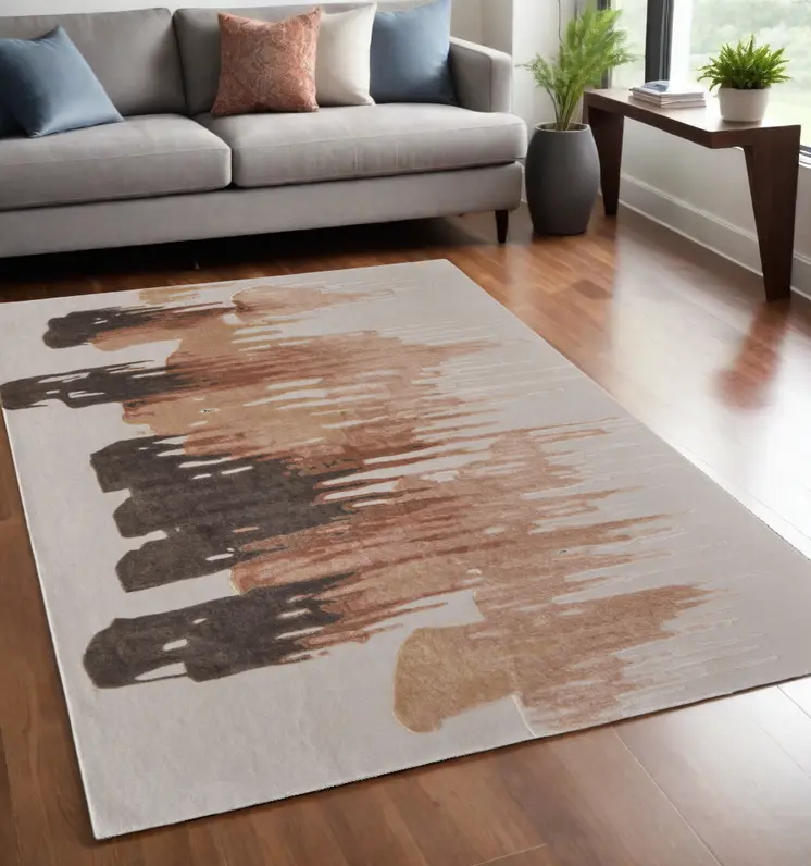 5' X 8' Tan Brown and Orange Abstract Hand Tufted Area Rug