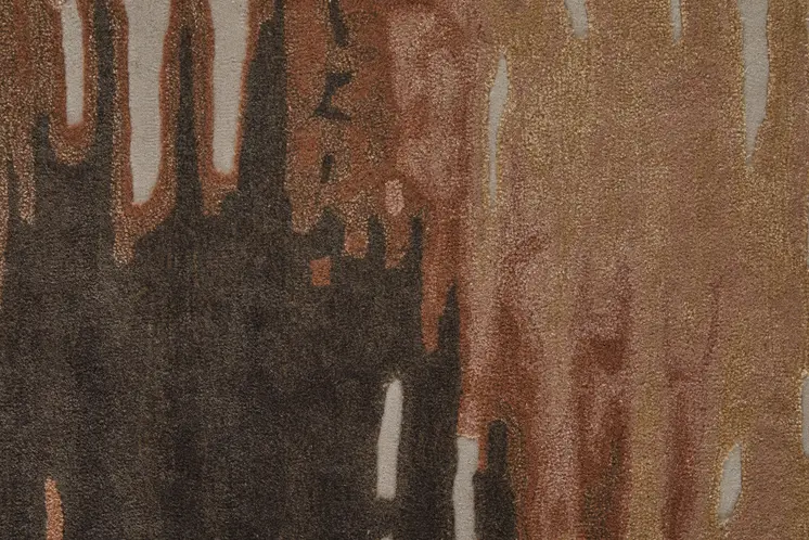 2' X 3' Tan Brown and Orange Abstract Hand Tufted Area Rug