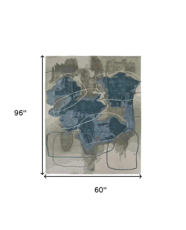 5' X 8' Blue and Gray Abstract Hand Tufted Area Rug