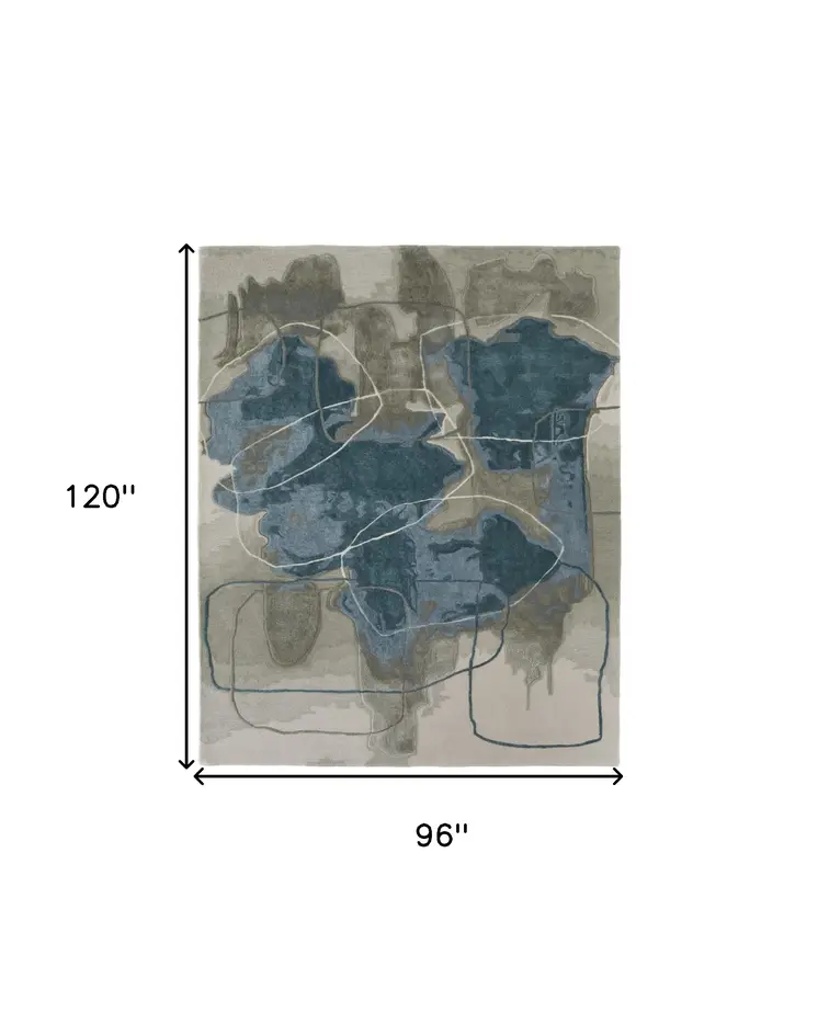 8' X 10' Blue and Gray Abstract Hand Tufted Area Rug