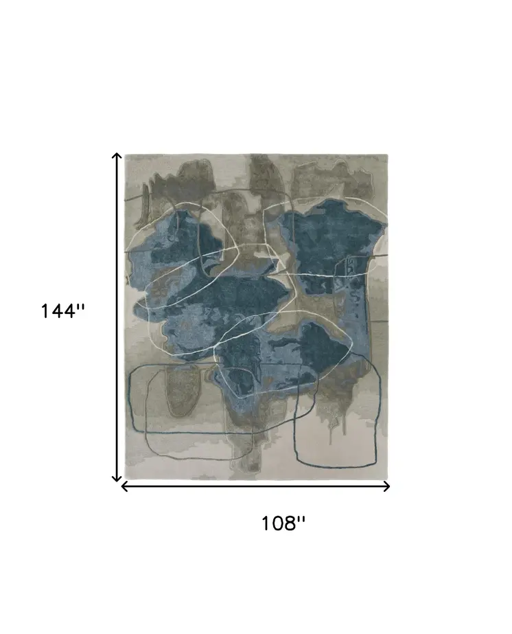 9' X 12' Blue and Gray Abstract Hand Tufted Area Rug