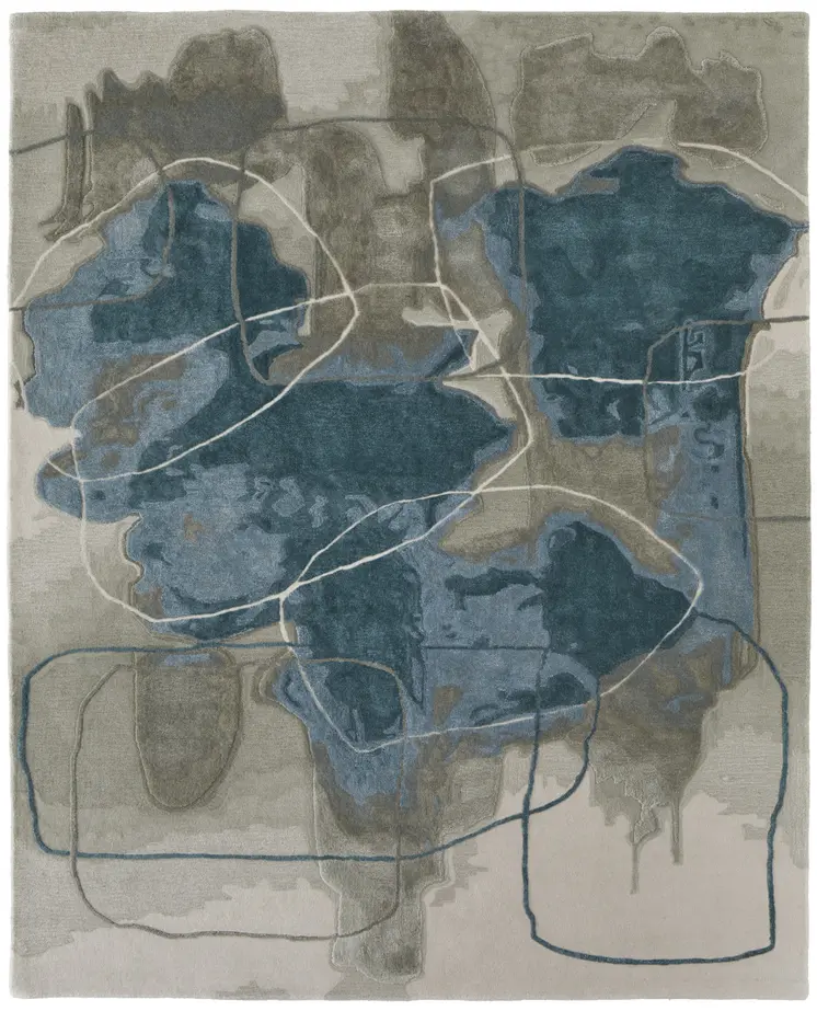 9' X 12' Blue and Gray Abstract Hand Tufted Area Rug