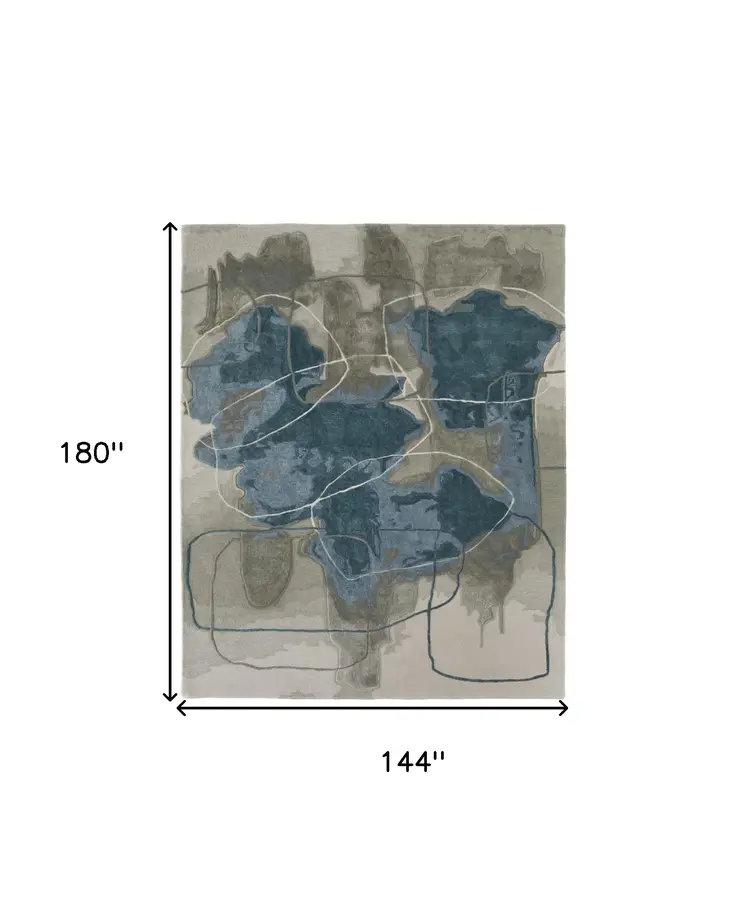 12' X 15' Blue and Gray Abstract Hand Tufted Area Rug