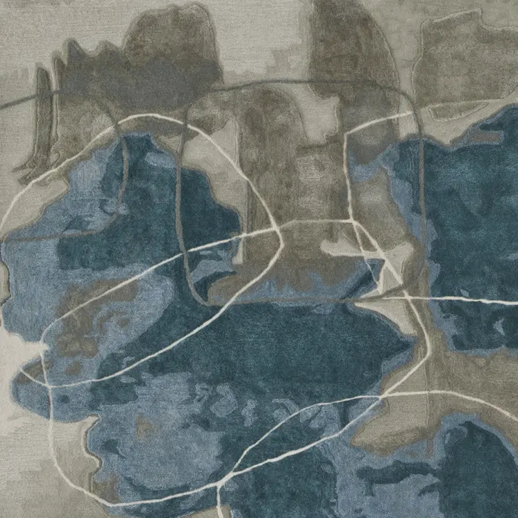 2' X 3' Blue and Gray Abstract Hand Tufted Area Rug