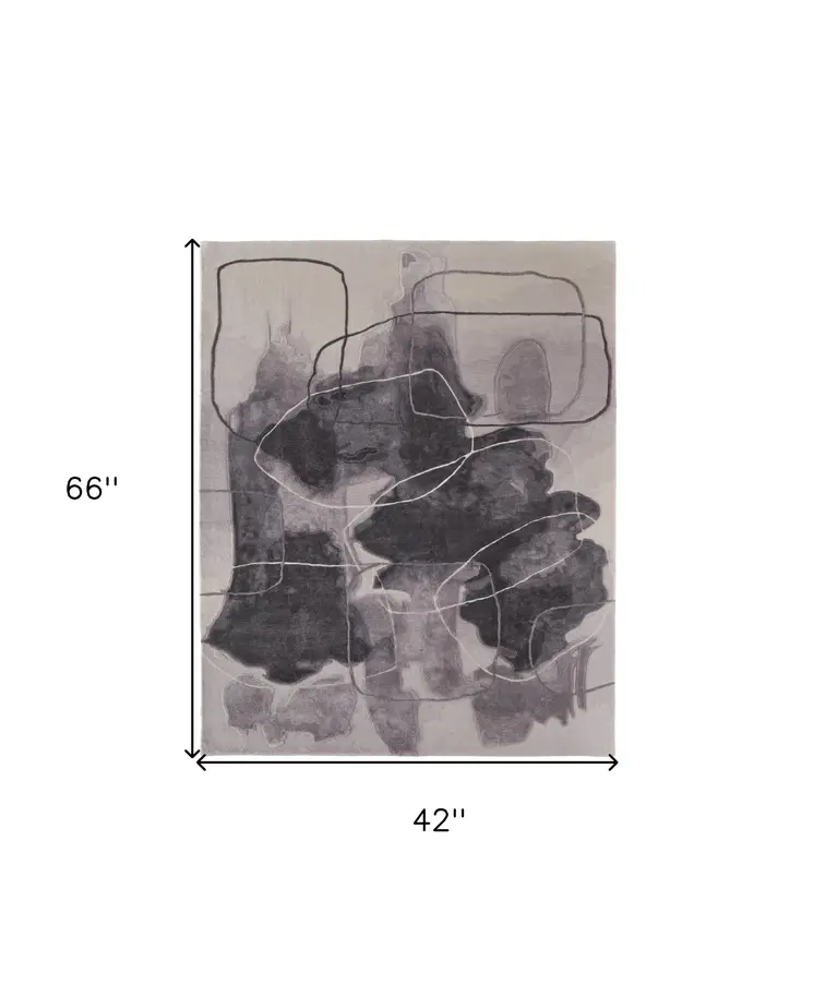 4' X 6' Gray and Ivory Abstract Hand Tufted Area Rug