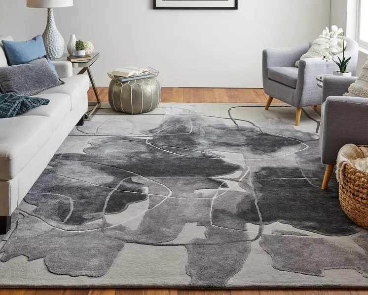 5' X 8' Gray and Ivory Abstract Hand Tufted Area Rug
