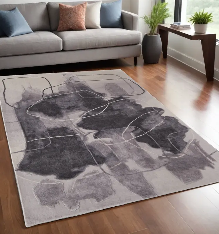 5' X 8' Gray and Ivory Abstract Hand Tufted Area Rug