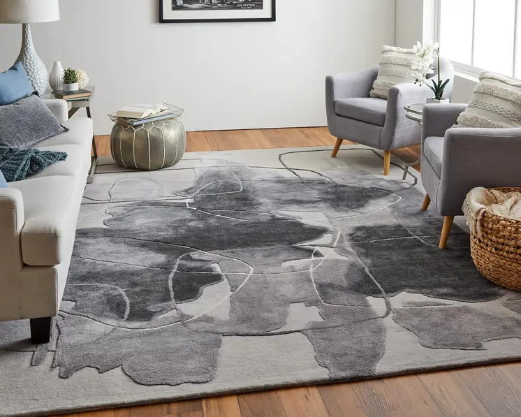5' X 8' Gray and Ivory Abstract Hand Tufted Area Rug