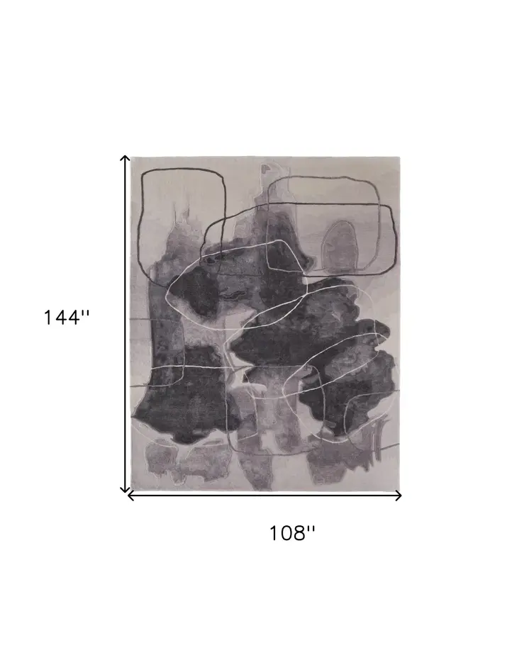 9' X 12' Gray and Ivory Abstract Hand Tufted Area Rug