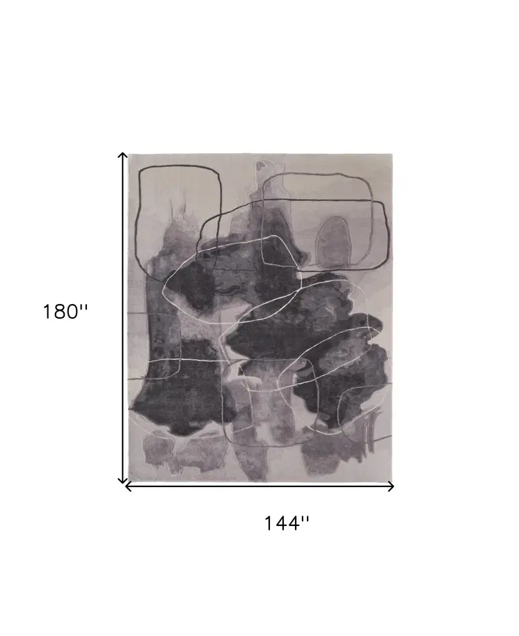 12' X 15' Gray and Ivory Abstract Hand Tufted Area Rug