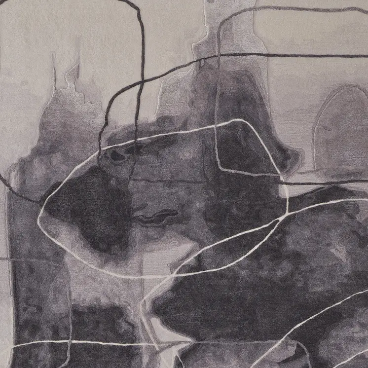 2' X 3' Gray and Ivory Abstract Hand Tufted Area Rug