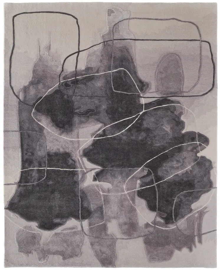 2' X 3' Gray and Ivory Abstract Hand Tufted Area Rug