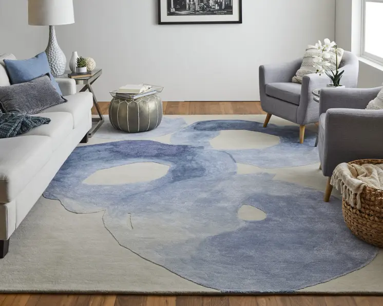 4' X 6' Blue and Ivory Abstract Hand Tufted Area Rug