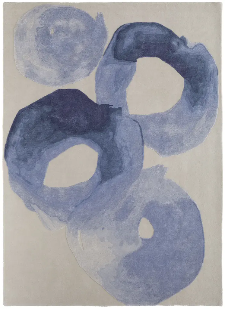 5' X 8' Blue and Ivory Abstract Hand Tufted Area Rug