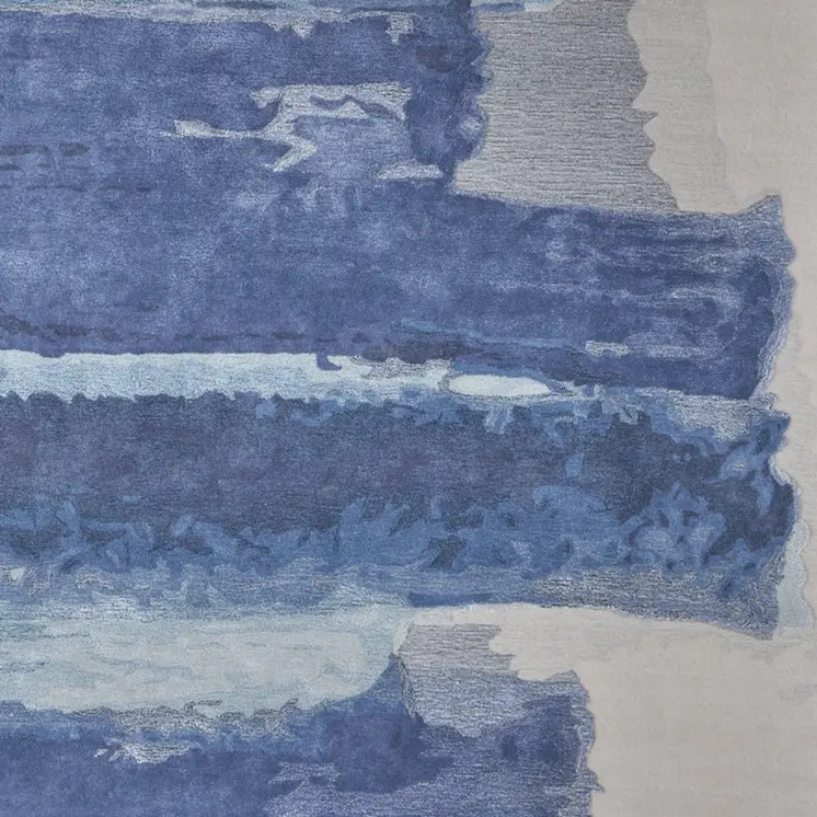 4' X 6' Blue and Ivory Abstract Hand Tufted Area Rug