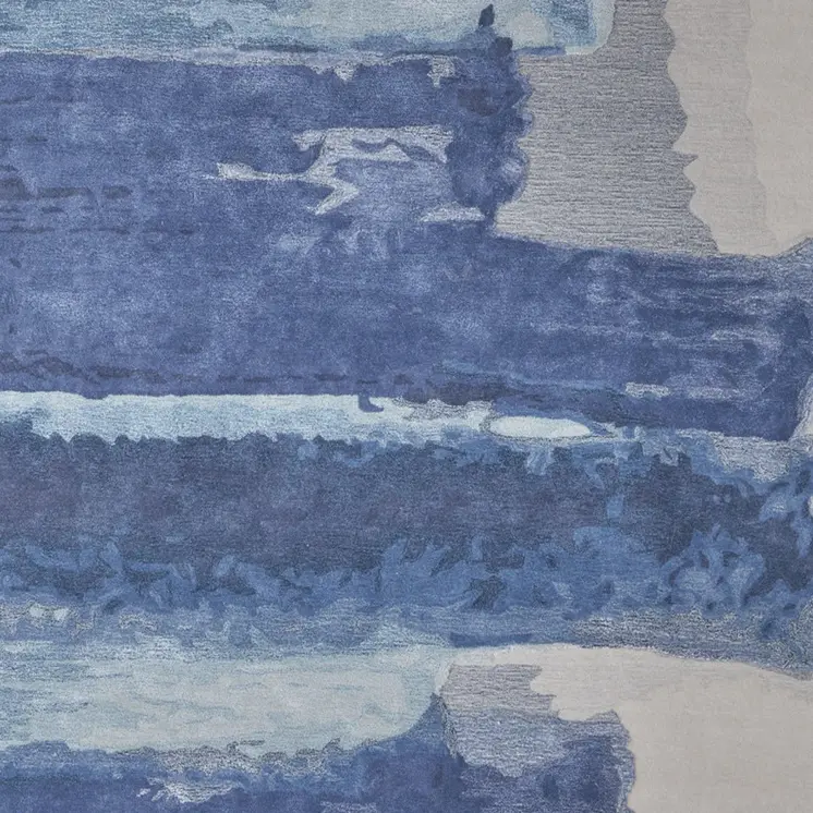 5' X 8' Blue and Ivory Abstract Hand Tufted Area Rug