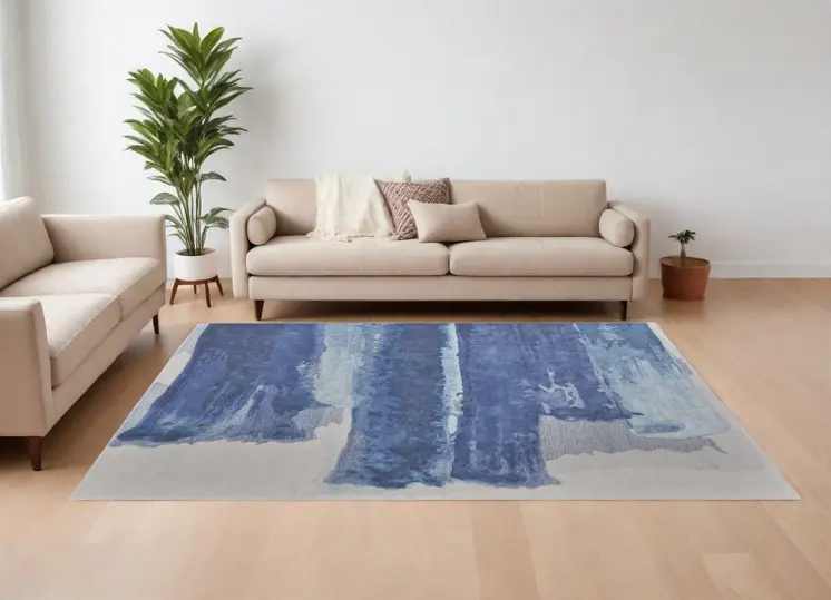 8' X 10' Blue and Ivory Abstract Hand Tufted Area Rug