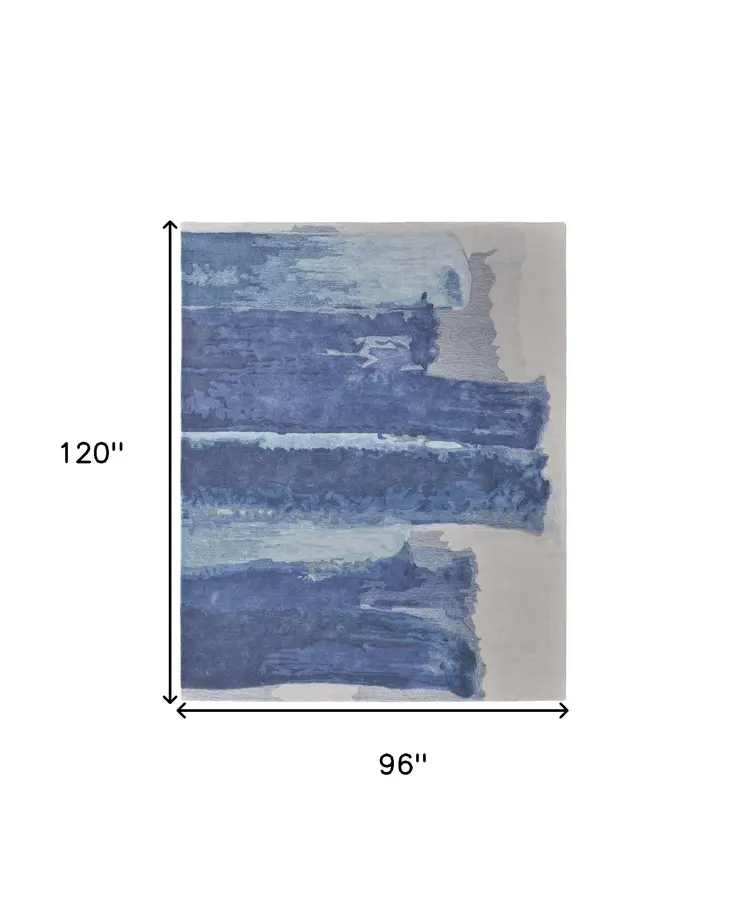 8' X 10' Blue and Ivory Abstract Hand Tufted Area Rug