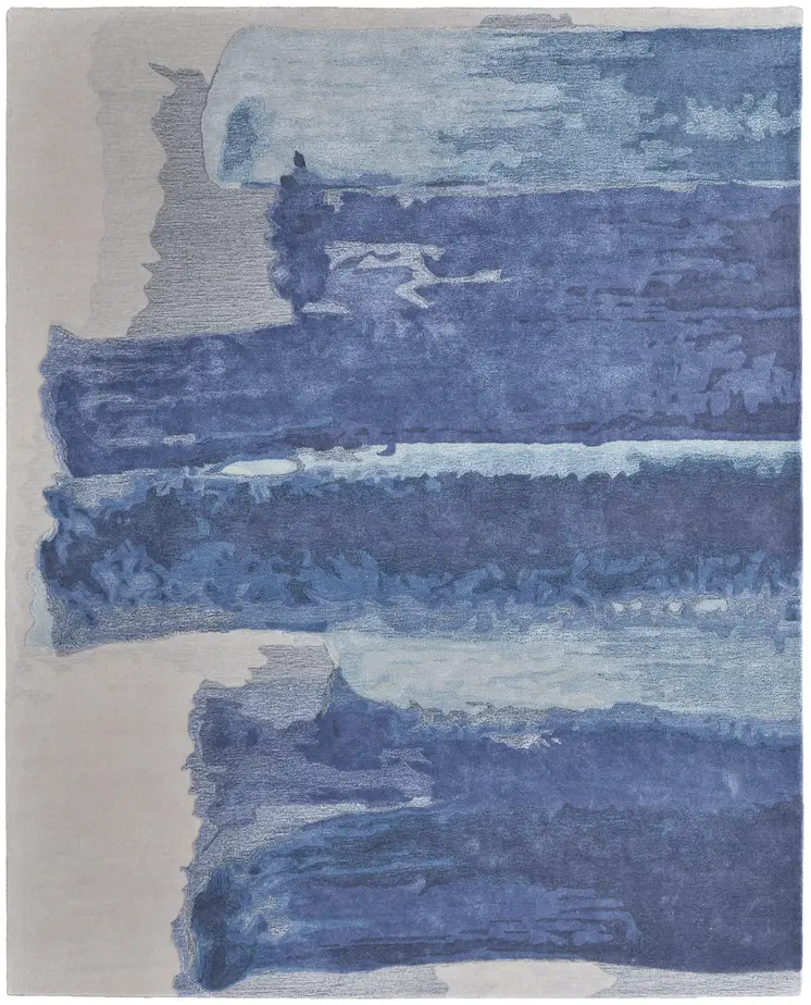 8' X 10' Blue and Ivory Abstract Hand Tufted Area Rug