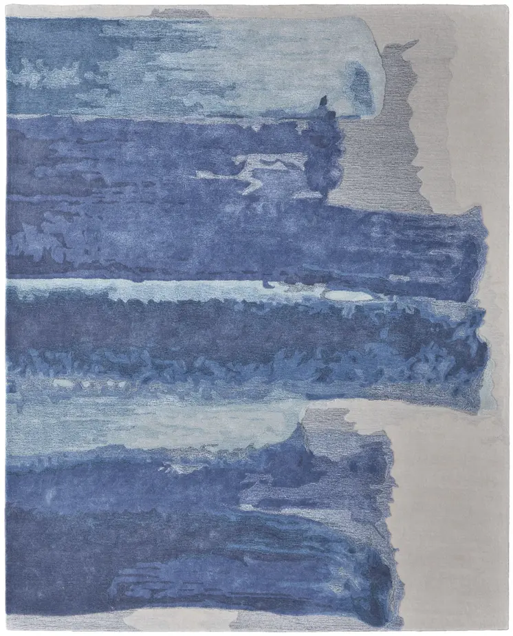 8' X 10' Blue and Ivory Abstract Hand Tufted Area Rug