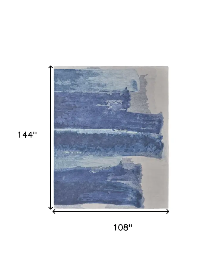 9' X 12' Blue and Ivory Abstract Hand Tufted Area Rug