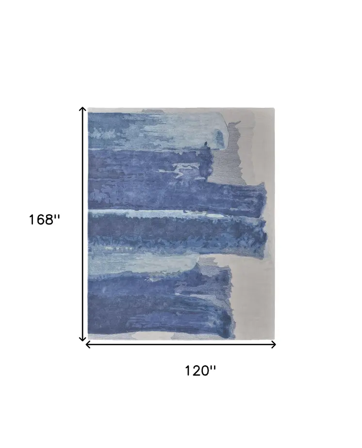 10' X 14' Blue and Ivory Abstract Hand Tufted Area Rug