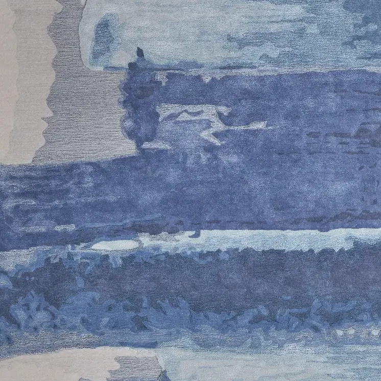 12' X 15' Blue and Ivory Abstract Hand Tufted Area Rug