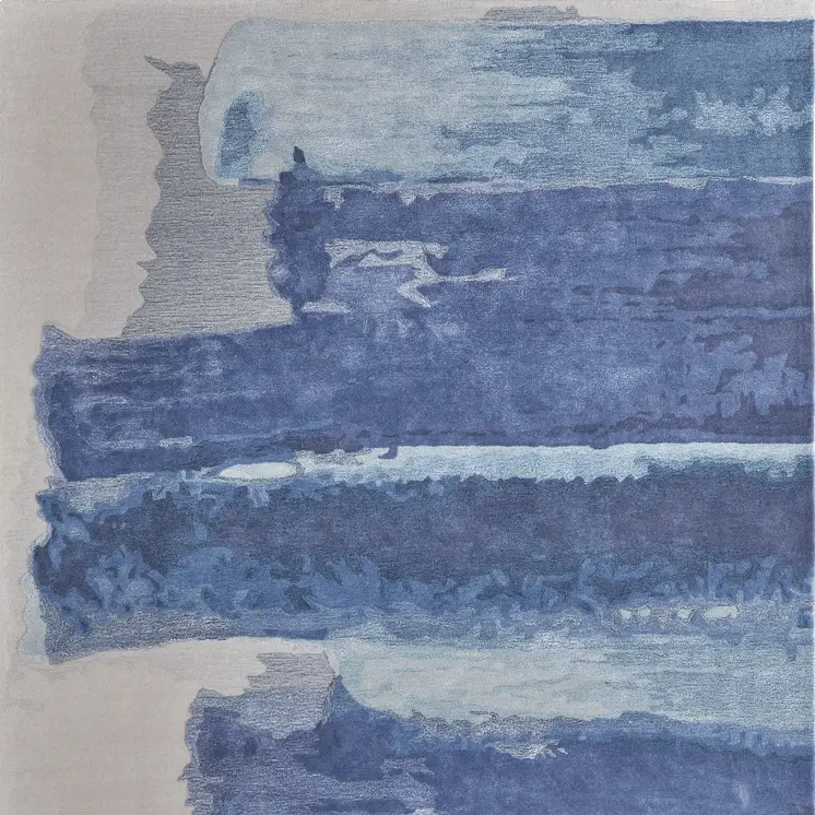 2' X 3' Blue and Ivory Abstract Hand Tufted Area Rug