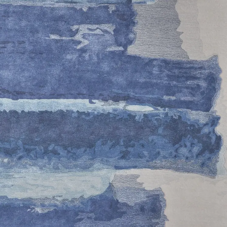 2' X 3' Blue and Ivory Abstract Hand Tufted Area Rug