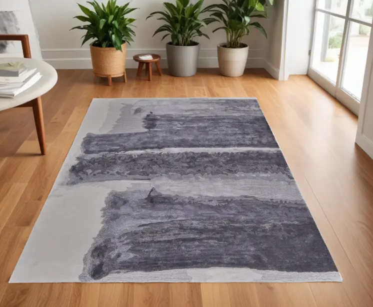 4' X 6' Dark Gray and Ivory Abstract Hand Tufted Area Rug