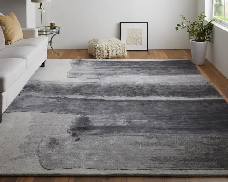 9' X 12' Dark Gray and Ivory Abstract Hand Tufted Area Rug