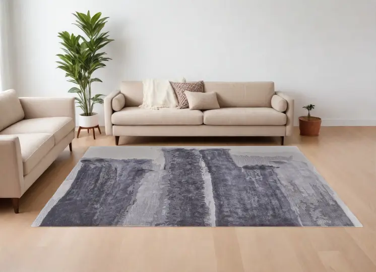 10' X 14' Dark Gray and Ivory Abstract Hand Tufted Area Rug