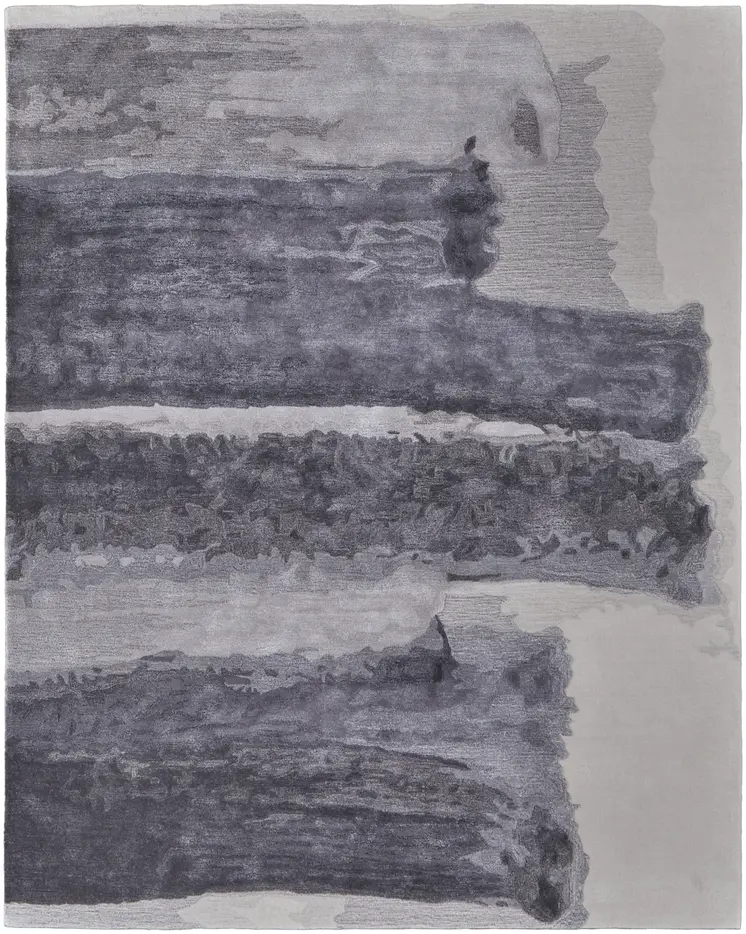 10' X 14' Dark Gray and Ivory Abstract Hand Tufted Area Rug