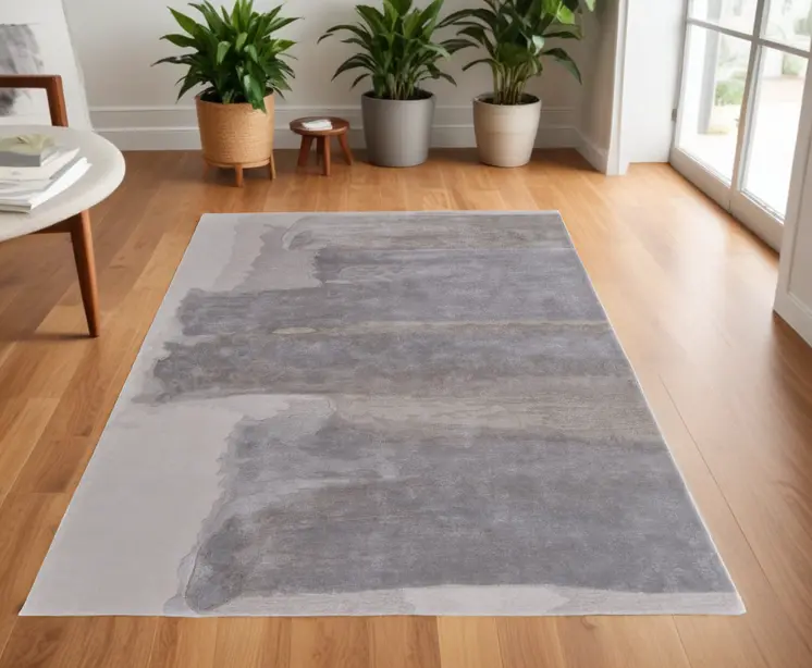 4' X 6' Gray and Ivory Abstract Hand Tufted Area Rug