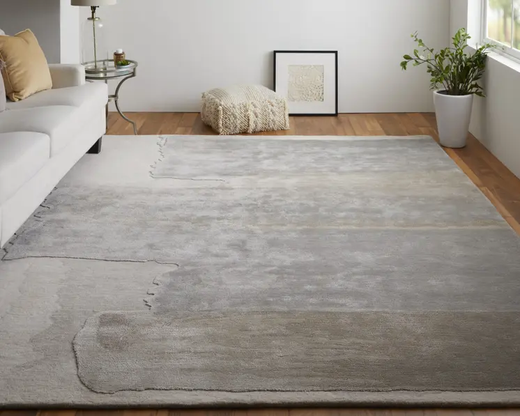 5' X 8' Gray and Ivory Abstract Hand Tufted Area Rug
