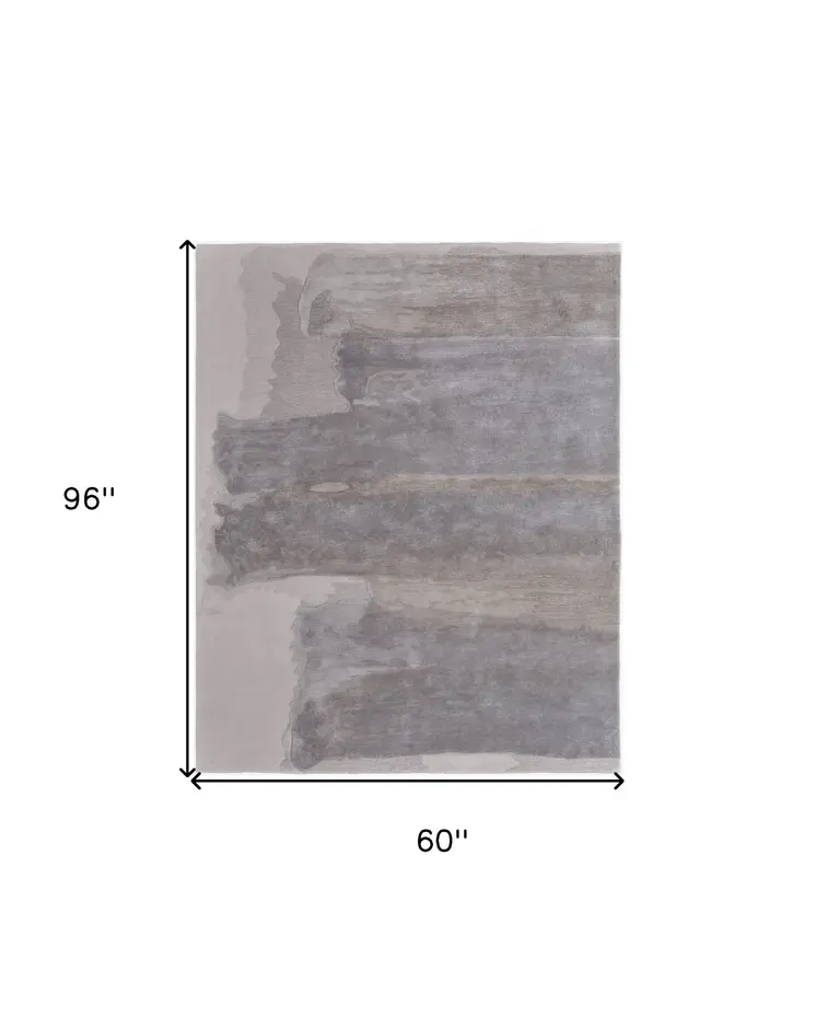 5' X 8' Gray and Ivory Abstract Hand Tufted Area Rug