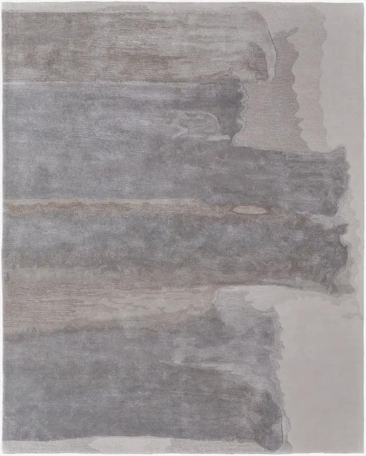 5' X 8' Gray and Ivory Abstract Hand Tufted Area Rug