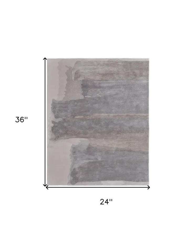2' X 3' Gray and Ivory Abstract Hand Tufted Area Rug