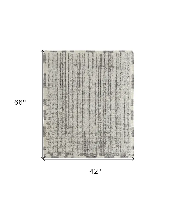 4' X 6' Gray and Ivory Wool Striped Hand Woven Area Rug