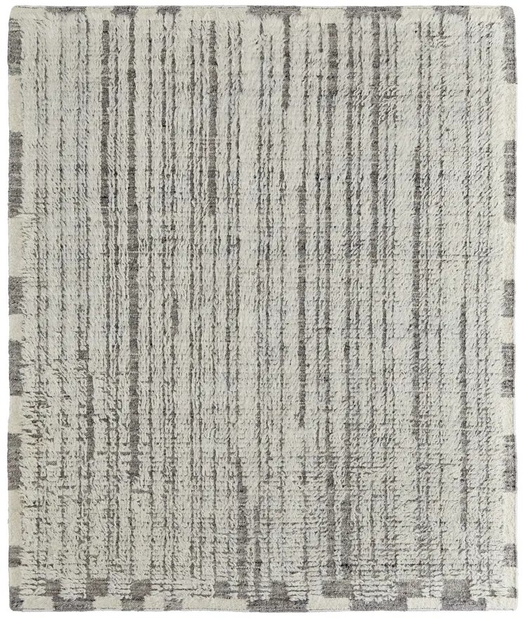 4' X 6' Gray and Ivory Wool Striped Hand Woven Area Rug