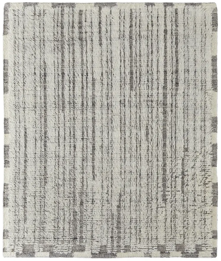 6' X 9' Gray and Ivory Wool Striped Hand Woven Area Rug