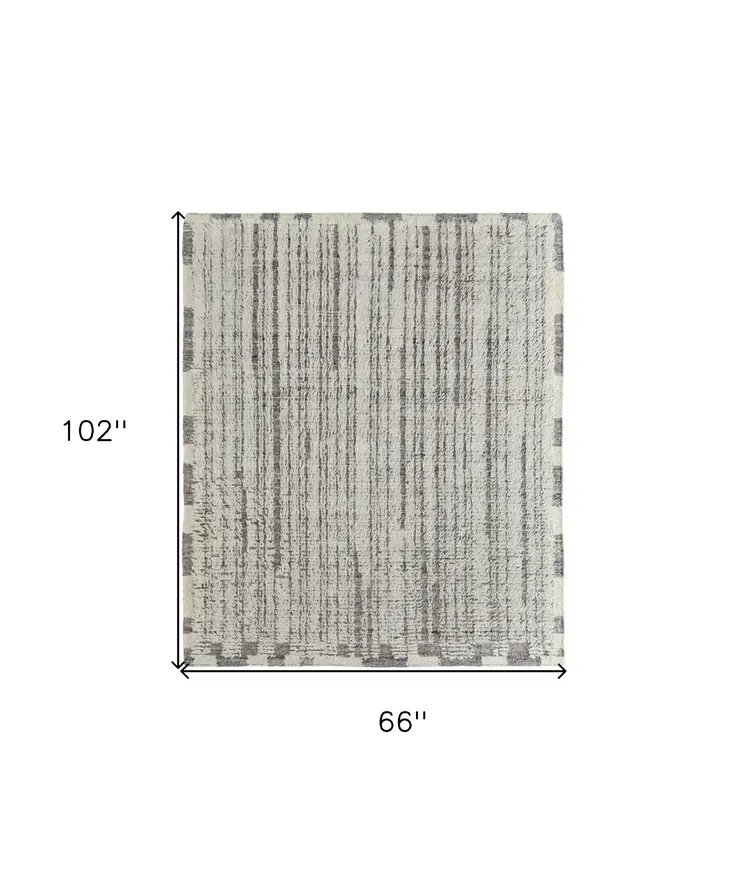 6' X 9' Gray and Ivory Wool Striped Hand Woven Area Rug