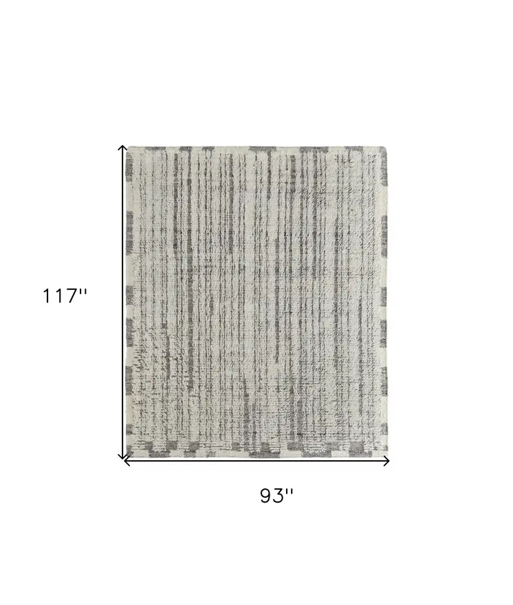 8' X 10' Gray and Ivory Wool Striped Hand Woven Area Rug