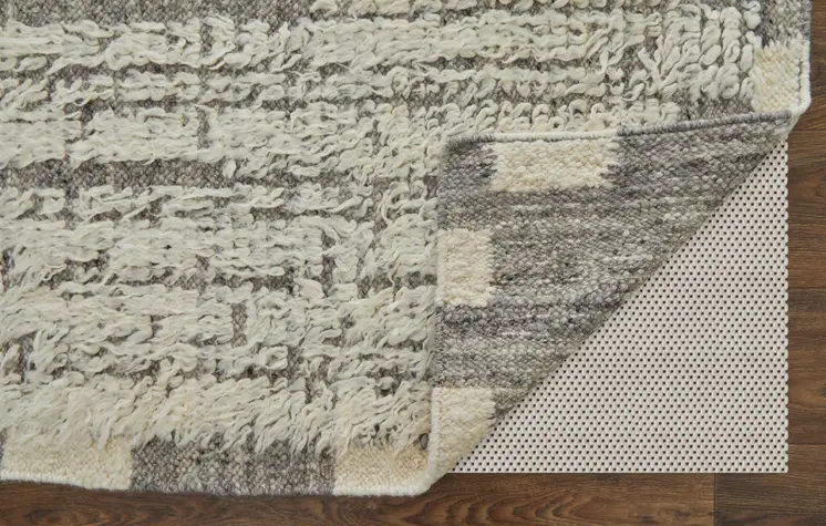 2' X 3' Gray and Ivory Wool Striped Hand Woven Area Rug