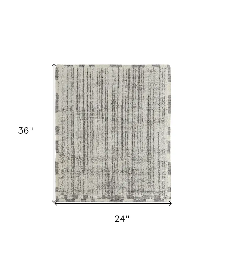 2' X 3' Gray and Ivory Wool Striped Hand Woven Area Rug