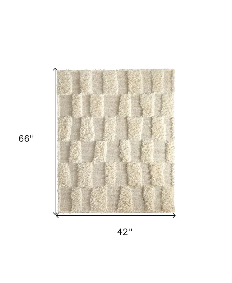 4' X 6' Ivory Wool Geometric Hand Woven Area Rug