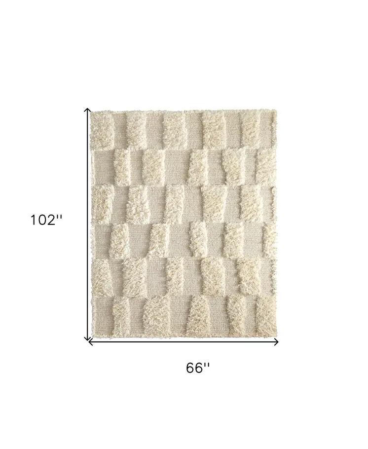 6' X 9' Ivory Wool Geometric Hand Woven Area Rug